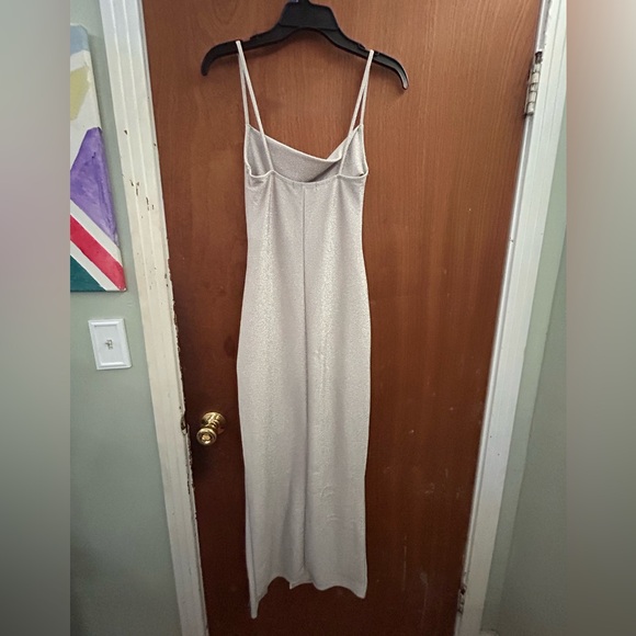 Satin Champagne Slip Maxi Dress with Side Slit - Picture 2 of 4